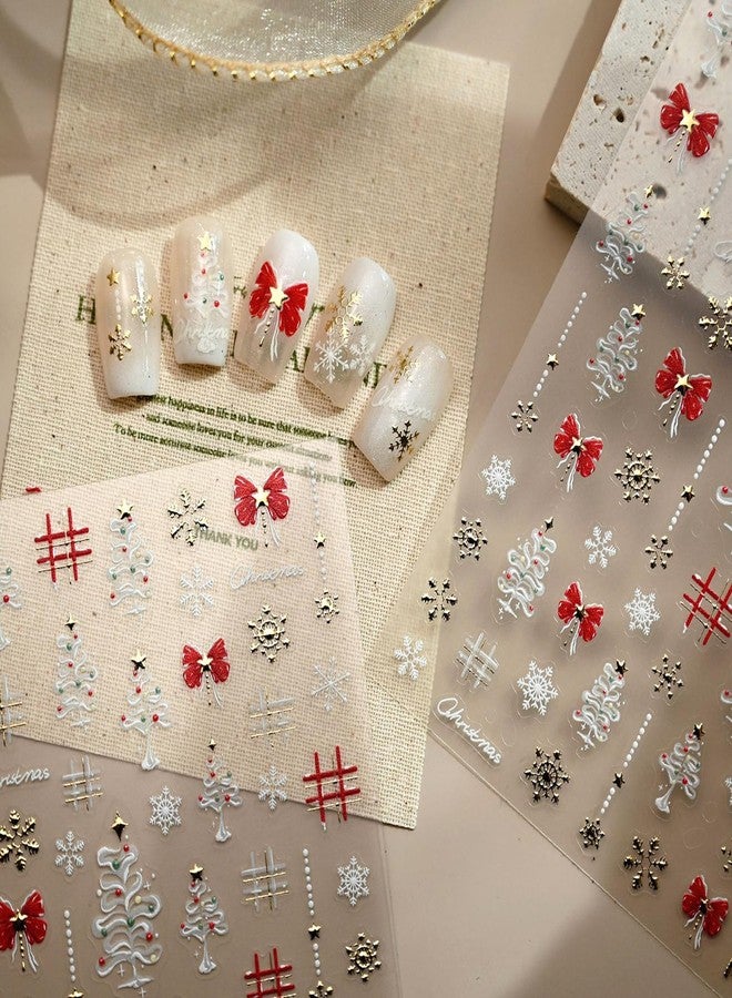 winthrop Christmas Nail Art Stickers– 3D Winter Holiday Red Bow, Snowflakes, Christmas Tree Designs – Self-Adhesive Decals for DIY Christmas Nails Manicure Decorations(1 Sheet) - Image 4